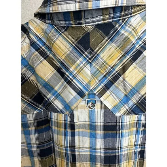 Kuhl Mens Suncel Blue Yellow Plaid SS Button Down Outdoor Shirt Sz XL Hiking - Picture 4 of 5